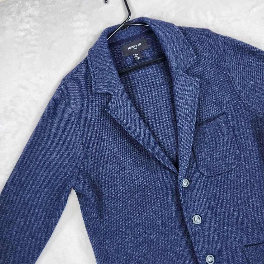 Porter & Ash Cardigan Mens Large Blue Lambswool Nylon Knit Casual